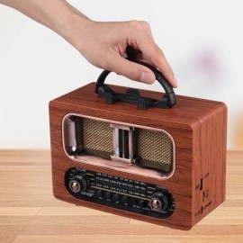 NM Store® Büyük Boy Retro, Nostaljik, Ahşap Tasarım Bluetooth Hoparlörlü, Şarjlı, Taşınabilir FM/AM Destekli Radyo NS-6635