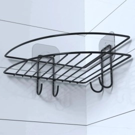 NM Store® Yapışkanlı Banyo Köşeliği Kancalı Köşe Rafı Duş Şampuanlık Duvar Düzenleyici Organizer Raf