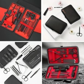 NM Store® 24 Parça Kendiliğinden Deri Çantalı Seyahat Tipi Manikür Pedikür Seti