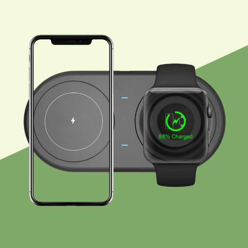 NM Store® 2si 1arada Kablosuz Saat,Kulaklık ve Telefon Hızlı Şarj Etme Aparatı
