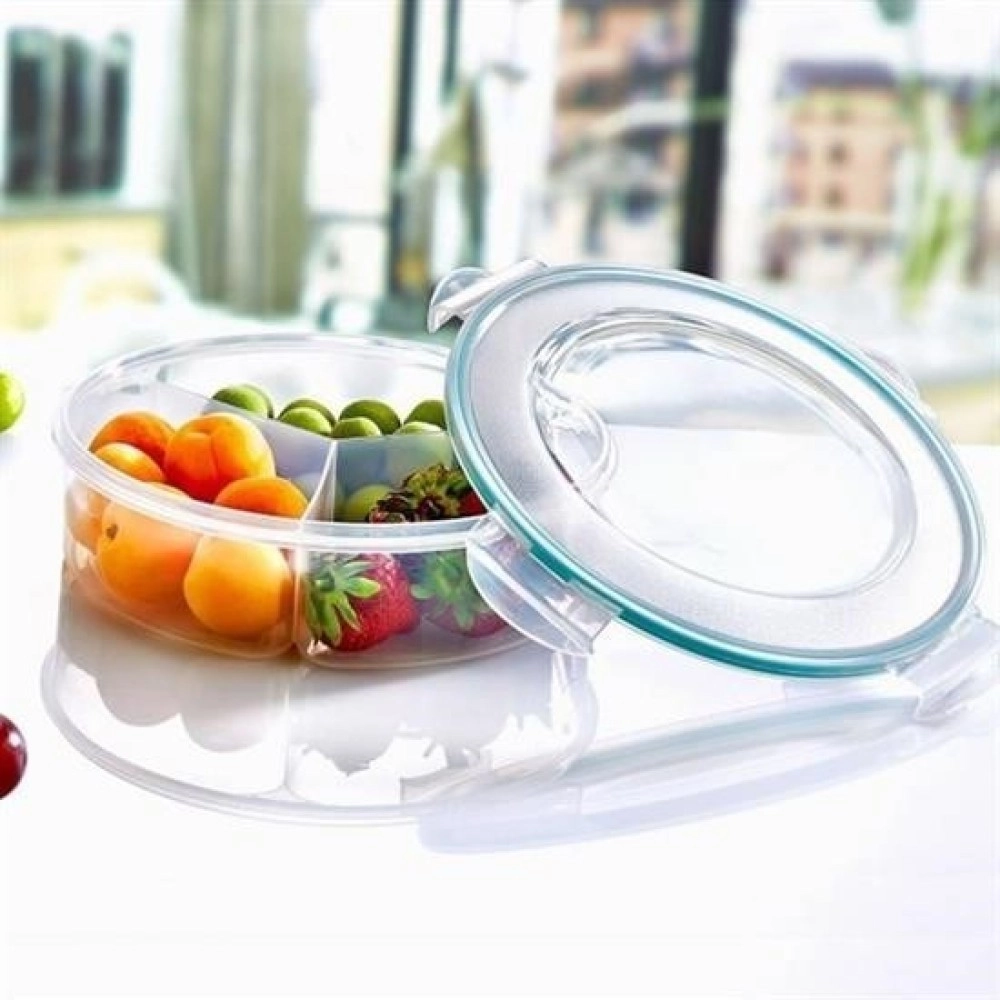 NM Store® 3 Bölmeli Sızdırmaz Contalı Kilitli Kapaklı 1,35 Litre yuvarlak Erzak Saklama Kabı LC-500