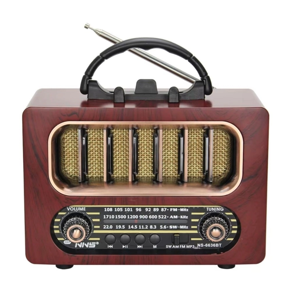 NM Store® Orta Boy Retro Ahşap Tasarım Bluetooth Hoparlörlü Radyo – FM/AM Destekli, Şarjlı ve Taşınabiliri Radyo NS-6636