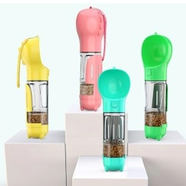 NM Store® Taşınabilir Hazneli Mama Kaplı ,Kaka Poşetli Kedi,Köpek Suluğu-300ml