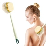 NM Store®  2'si 1 Arada Çift Taraflı Uzun Saplı Fırçalı Banyo Vücut Sırt Fırçası Banyo Lifi