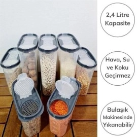 NM Store® 2 Kapaklı Ölçekli Erzak Kuru Gıda Saklama Kutusu Kabı 2,4 Litre-SA940