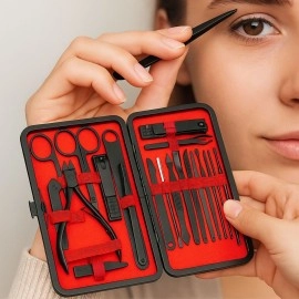 NM Store® 24 Parça Kendiliğinden Deri Çantalı Seyahat Tipi Manikür Pedikür Seti