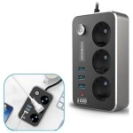 NM Store® Isıya Dayanıklı Termal Akım Korumalı 2 Mt 10A 2500W 3lü Priz ve 3 Usbi 21A Uzatma Kablosu