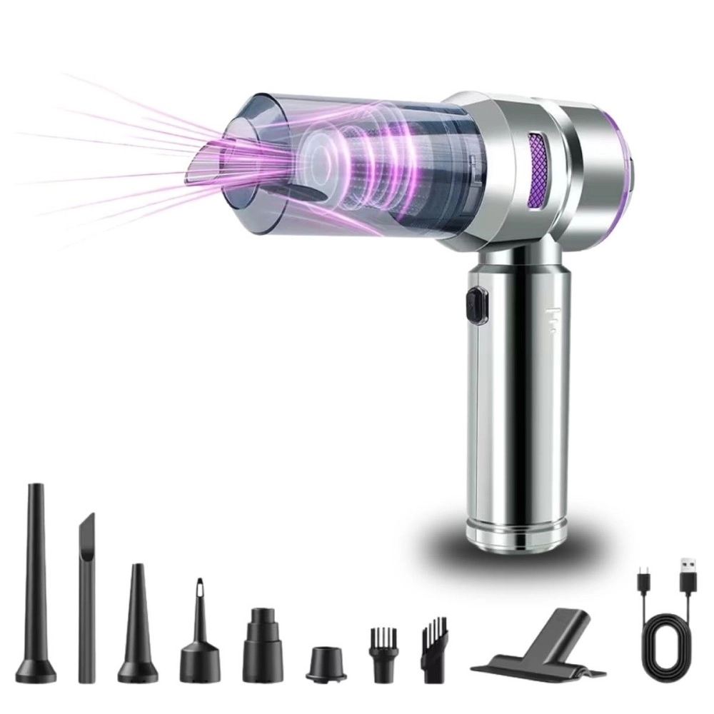 NM Store® 9 Farklı Uçlu Kablosuz Şarjlı Araç İçi Süpürge – Wireless Destekli, Güçlü Emiş, Taşınabilir Pratik Araç Temizleyici