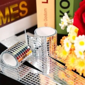 NM Store®1 Metre Uzunluğunda Gümüş Renk Aynalı Mozaik Taşlı Dekor Bandı 4 cm x 1 mt