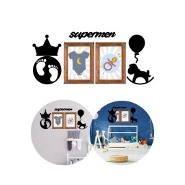 NM Store® DECO103 Supermen Dekoratif Duvar Süsü Tablo Aksesuar Ahşap Tasarım Hediye Pano Sticker Seti