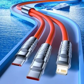 NM Store®  3 Şarj Aleti 1 Arada Çinko Alaşım Hızlı Şarj Kablosu Turuncu