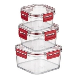 NM Store® 3'lü Pratik Silikon Contalı Sızdırmaz Kapaklı Sağlam İstiflenebilir Saklama Kapları