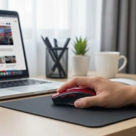 NM Store® Kırmızı Renkli Baş Parmak Destekli Ergonomik Sessiz Kablosuz Mouse – USB Alıcılı, Ofis ve Oyun İçin Konforlu Bilgisayar Faresi MS6300