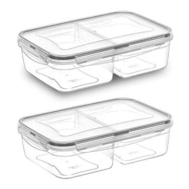NM Store® 2 Bölmeli Sızdırmaz Contalı Kilitli Kapaklı 1 Litre Erzak Saklama Kabı -LC505
