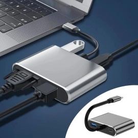 4'ü 1 Arada Type-C Hub Adaptör 4K HDMI VGA USB Çoklayıcı Dönüştürücü PD Hızlı Şarj Destekli