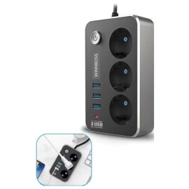 NM Store® Isıya Dayanıklı Termal Akım Korumalı 2 Mt 10A 2500W 3lü Priz ve 3 Usbi 21A Uzatma Kablosu