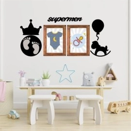 NM Store® DECO103 Supermen Dekoratif Duvar Süsü Tablo Aksesuar Ahşap Tasarım Hediye Pano Sticker Seti