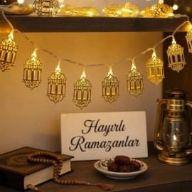 10 Adet Sarkıtlı Ramazan Fenerli LED Işık Pilli 2m..