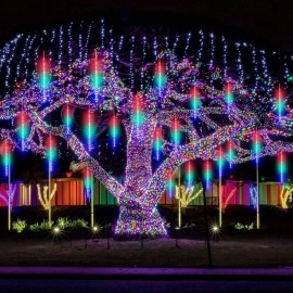 10’lu 45 cm USB RGB Meteor LED Ağaç Işığı 2 m USB Kablo Asmalı Bahçe Aydınlatması
