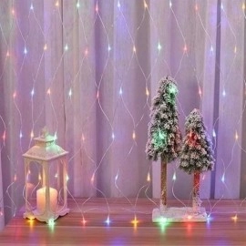 NM Store® 1x2 Metre Dekoratif File Ağ Perde 192 LED 8 Animasyonlu Farklı Işık Modu RGB Fişli