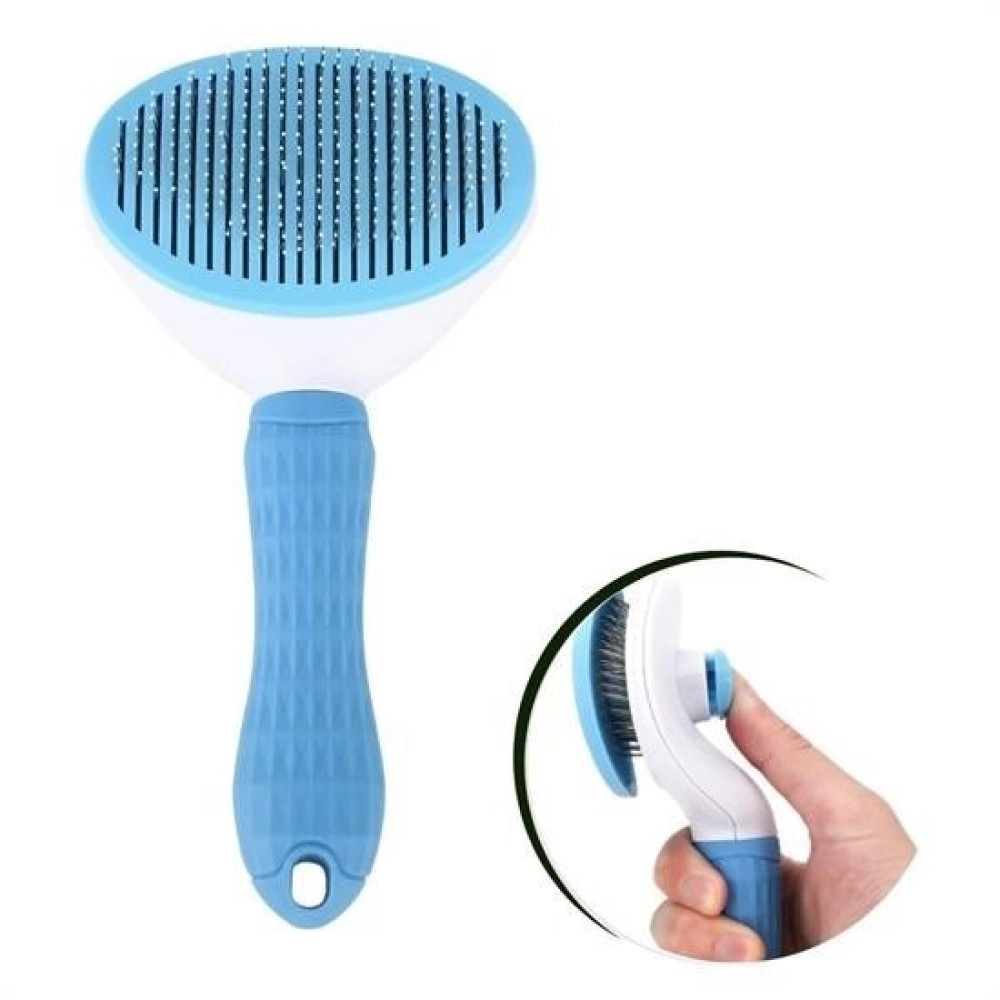 NM Store® Kedi Köpek Tüy Toplayıcı Kendini Temizleyebilen Ergonomik Saplı Evcil Hayvan Tarağı Mavi