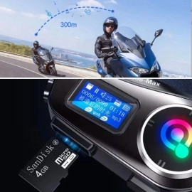 NM Store® Q58 Motorsikletler İçin Fener Özellikli SD Kart Bölümlü LCD Ekranlı Kablosuz Bluetooth Kulaklıklı – Suya Dayanıklı Kask Kulaklığı