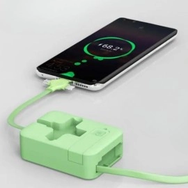 NM Store® Cep Tipi Telefon Tutuculu Makaralı Uzayıp Kısalabilen 3'ü 1 Arada USB Şarj Kablosu