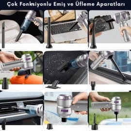 NM Store® 9 Farklı Uçlu Kablosuz Şarjlı Araç İçi Süpürge – Wireless Destekli, Güçlü Emiş, Taşınabilir Pratik Araç Temizleyici