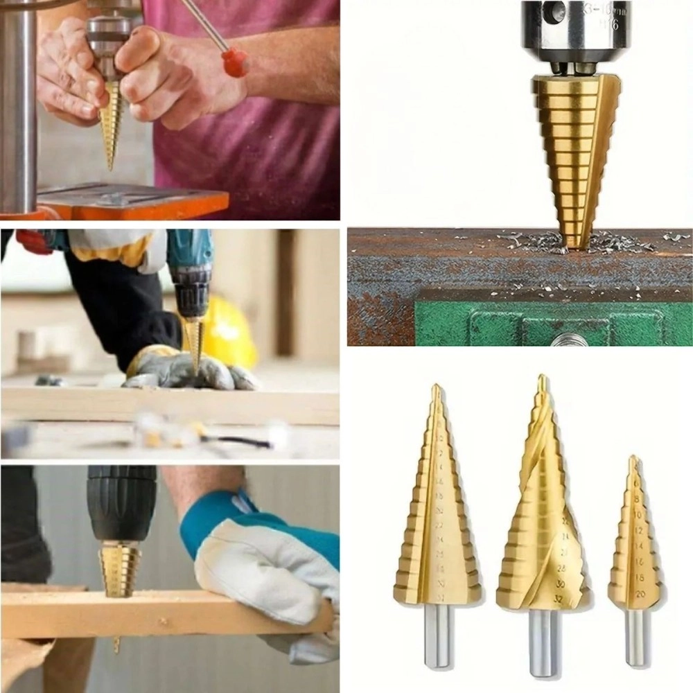 NM Store® 3 Parça Kademeli Matkap Ucu Paslanmaz Uç Alüminyum Sac Demir Delme Seti