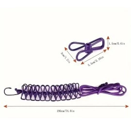 NM Store® Taşınabilir Seyahat Çamaşır İpi 12 Mandallı Klipsli Lastikli Çamaşır Mandalları