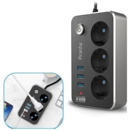 NM Store® Isıya Dayanıklı Termal Akım Korumalı 2 Mt 10A 2500W 3lü Priz ve 3 Usbi 21A Uzatma Kablosu