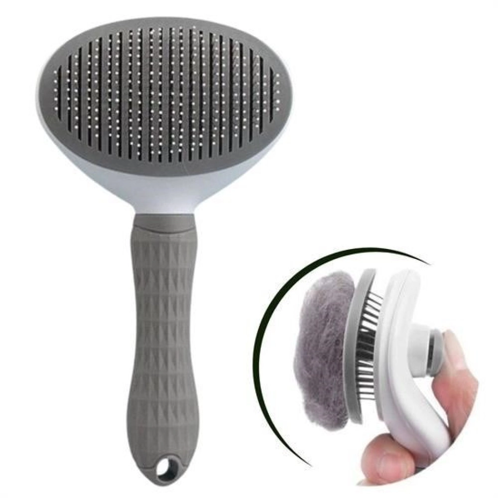 NM Store® Kedi Köpek Tüy Toplayıcı Kendini Temizleyebilen Ergonomik Rahat Evcil Hayvan Tarağı Gri