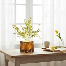 Işıklı Yapay Çiçek –Siyah Saksılı LED Dekoratif Bitki, Masaüstü ve Ev Ofis Aydınlatmalı Süs Bitkisi