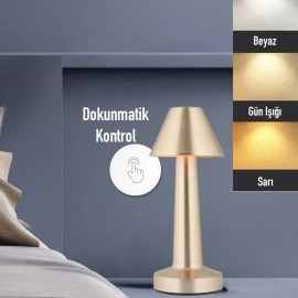 NM Store® Çatı Model Gold Renk Şarjlı Dokunmatik 3 Renkli LED Masa Lambası