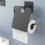 NM Store® Kendiliğinden Yapışkanlı Siyah Paslanmaz Metal Kapaklı Tuvalet Kağıtlığı Aparatı