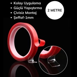 NM Store® 2 Metre Şeffaf Ekstra Güçlü Banyo Mutfak Posta Ofis Çift Taraflı Akrilik Silikon VHB Bant