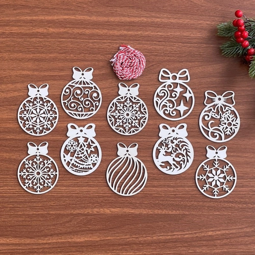 NM Store® 10 Parça Kırmızı Beyaz İpli Fiyonk Model Ahşap Yılbaşı Ağaç Süsü