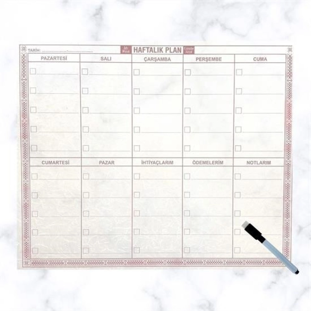 NM Store® Şeffaf Kendiliğinden Yapışkanlı Kalemli Haftalık Planlayıcı 40cm-50cm