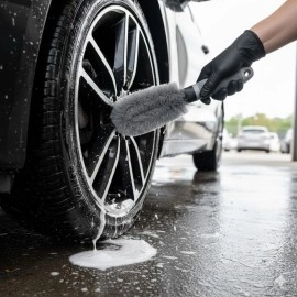Gri Oto Jant Temizleme Fırçası – Ergonomik Saplı, Lastik ve Jant Detay Temizlik Güçlü Kıllı Fırça