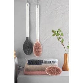 NM Store® Silikon Masajlı Uzun Saplı Vücut Masaj Fırçası Banyo Sırt Kesesi Saplı Yumuşak Fırça