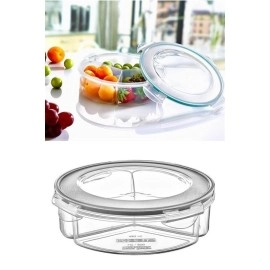 NM Store® 3 Bölmeli Sızdırmaz Contalı Kilitli Kapaklı 1,35 Litre yuvarlak Erzak Saklama Kabı LC-500