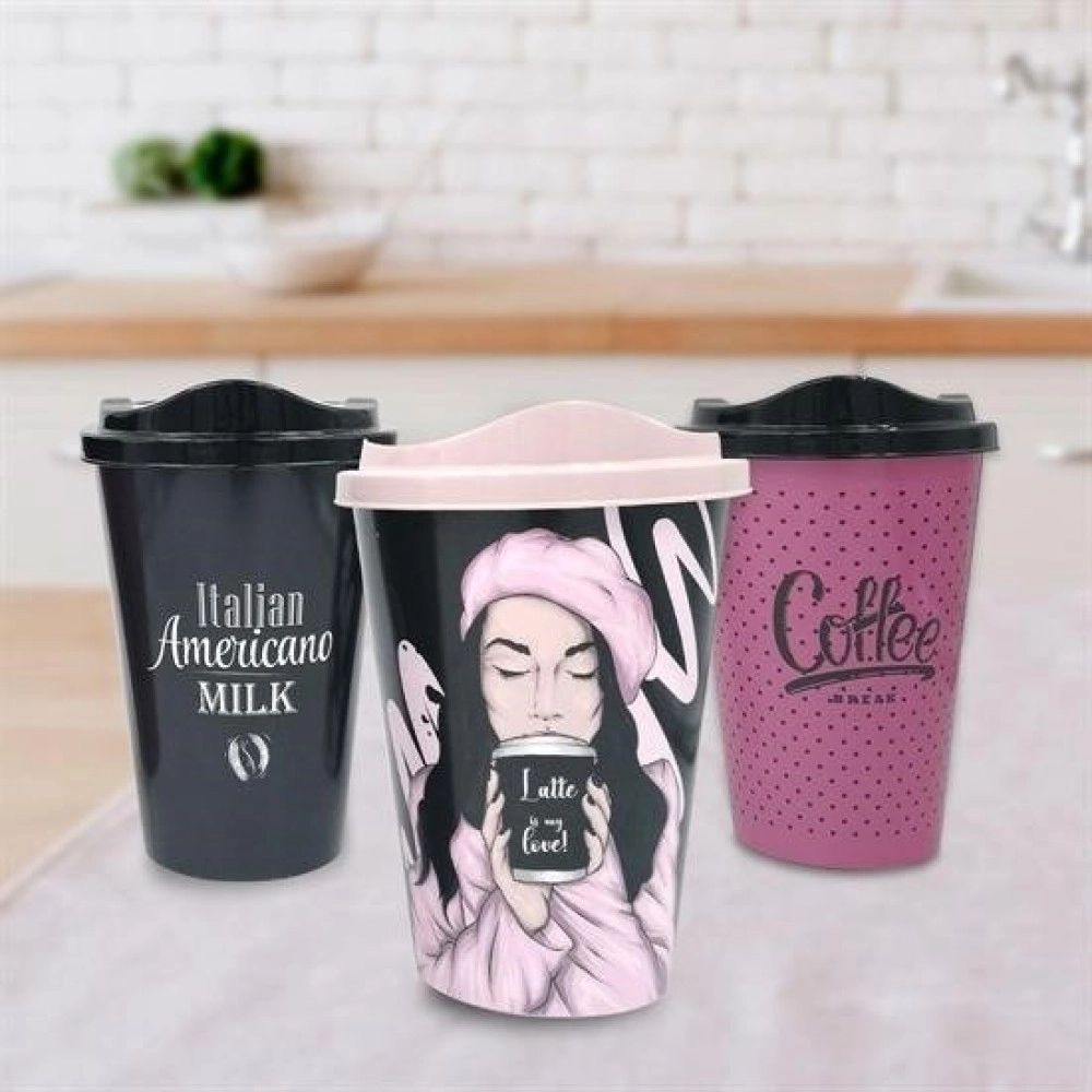 NM Store® 3 Adet Kahve Bardağı Seti Dekoratif Plastik Kahve Muhafaza Bardağı