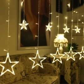 Kumandalı Yıldız Figürlü 12 Sarkıtlı 120 LED Dekor Işık Masaüstü ve Ortam Aydınlatma