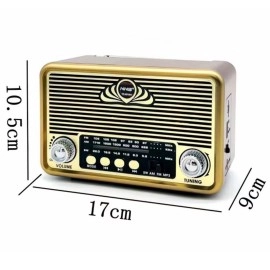 NM Store® Küçük Boy Retro, Nostaljik, Ahşap Tasarım Bluetooth Hoparlörlü, Şarjlı, Taşınabilir Yanı LED Işıklı FM/AM Destekli Radyo NS6675