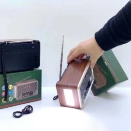 NM Store® Küçük Boy Retro, Nostaljik, Ahşap Tasarım Bluetooth Hoparlörlü, Şarjlı, Taşınabilir Yanı LED Işıklı FM/AM Destekli Radyo NS6675