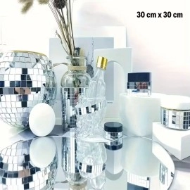 NM Store® Kare Silver Cam Mozaik Fayans Çıkartmaları El İşi Kare Cam Fayans Kendinden Yapışkanlı Aynalı Dekor Panel 30x30 Cm