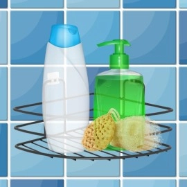 NM Store® Kendiliğinden Yapışkanlı Montaj Gerektirmeyen Tek Katlı Banyo Askı Köşe Şampuanlık Siyah