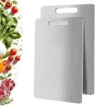 BUFFER® 2 Boy Paslanmaz Çelik Leke Tutmaz,Kırılmaz,Antibakteriyel,Elde ve Bulaşık Makinesinde Yıkanabilen Meyve,Sebze,Et,Tavuk Kesim Panosu