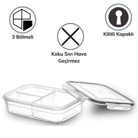 NM Store® 3 Bölmeli Kilitli Kapaklı 1 Litre Erzak Saklama Kabı LC-510