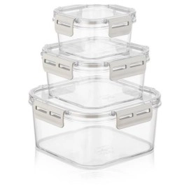 NM Store® 3'lü Pratik Silikon Contalı Sızdırmaz Kapaklı Sağlam İstiflenebilir Saklama Kapları